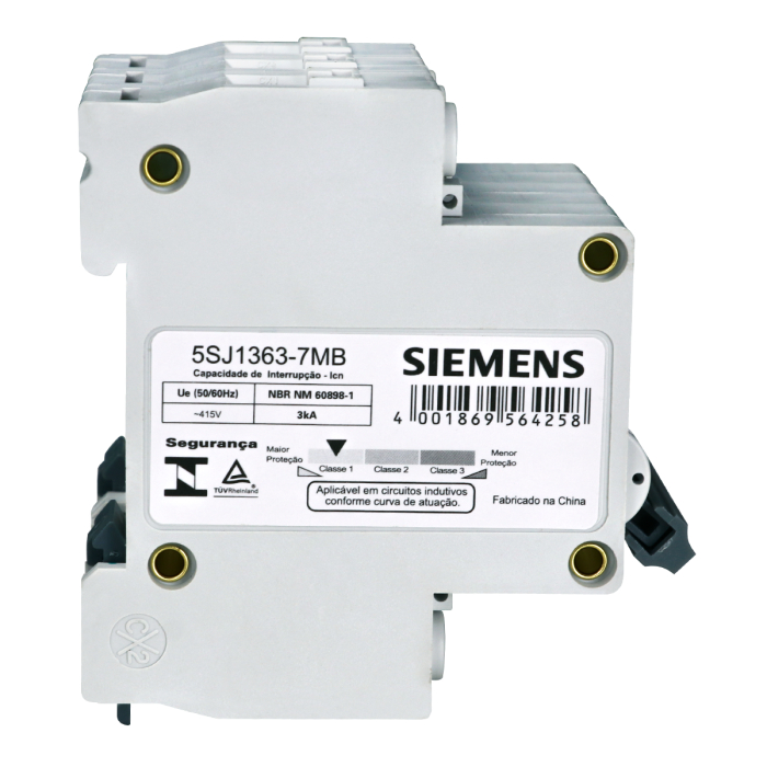 Disjuntor Tripolar 63A Curva C Siemens C63 Mini DIN 5kA - Imagem 2