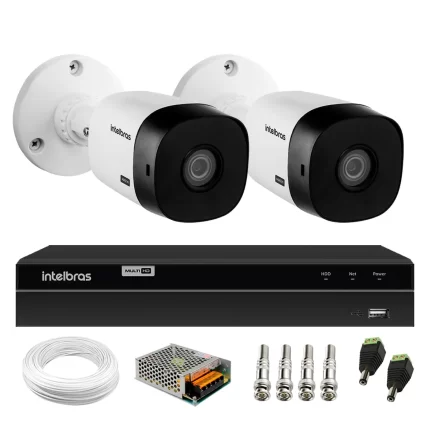 Kit 2 Câmeras Bullet HD 720p VHL 1120 B Infra 20m HDCVI + DVR Gravador de Video Inteligente Intelbras MHDX 1204 4 Canais
