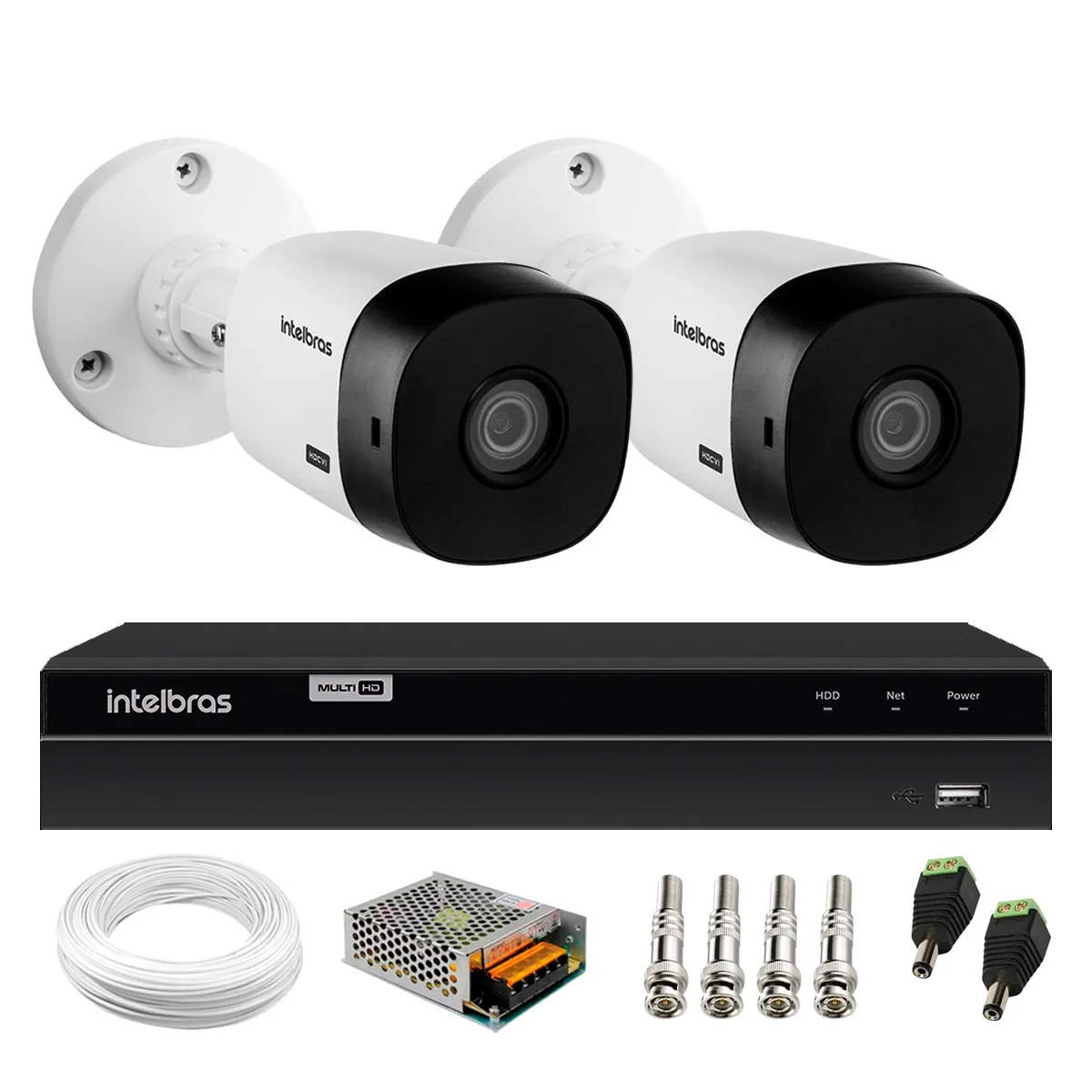 Kit 2 Câmeras Bullet HD 720p VHL 1120 B Infra 20m HDCVI + DVR Gravador de Video Inteligente Intelbras MHDX 1204 4 Canais - Imagem 1