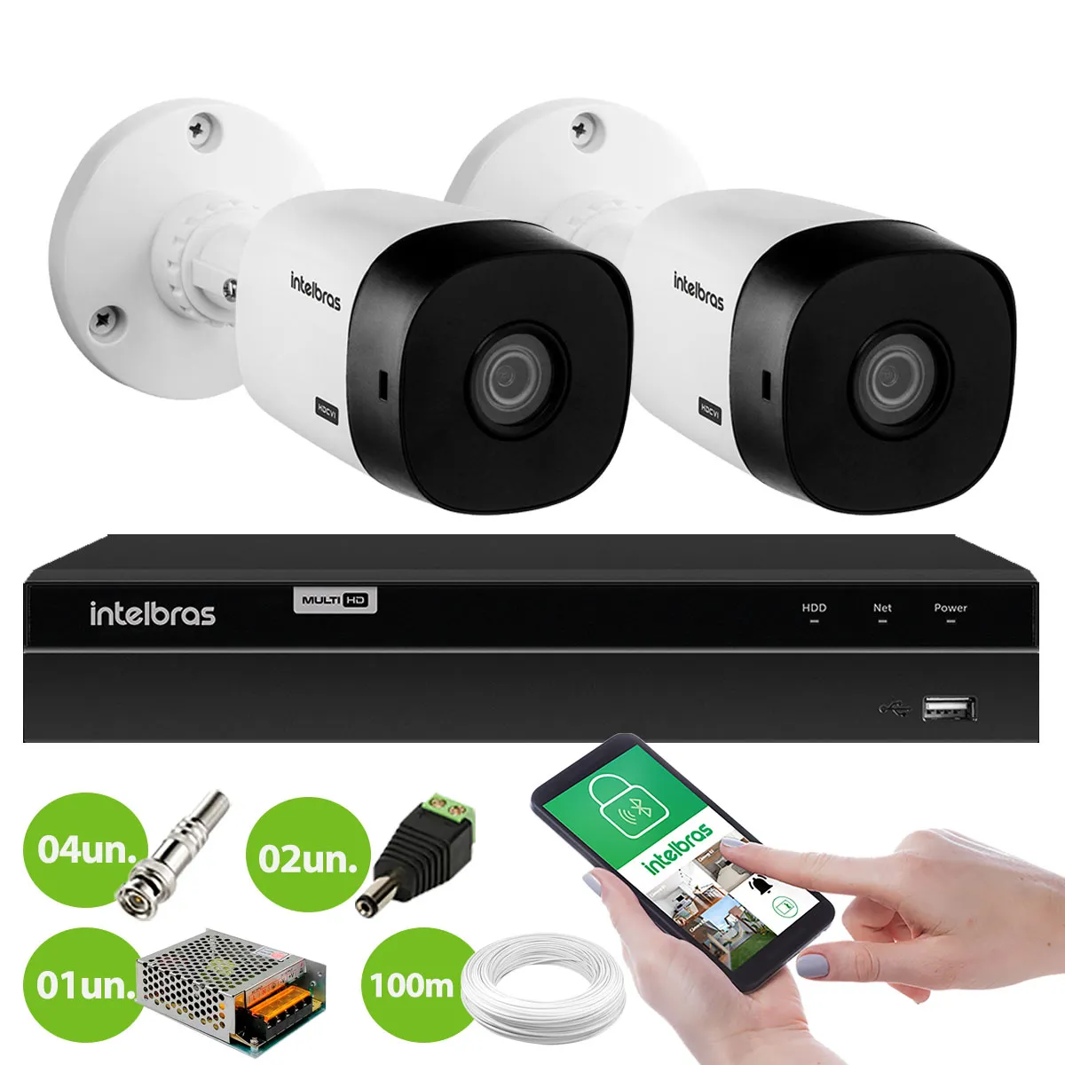 Kit 2 Câmeras Bullet HD 720p VHL 1120 B Infra 20m HDCVI + DVR Gravador de Video Inteligente Intelbras MHDX 1204 4 Canais - Imagem 2