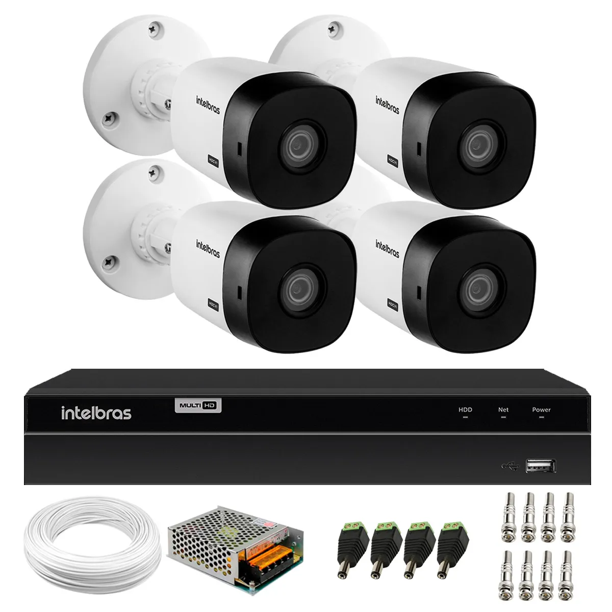 Kit 4 Câmeras Bullet HD 720p VHL 1120B Infra 20m HDCVI + DVR Gravador de Video Inteligente Intelbras MHDX 1204 4 Canais - Imagem 1