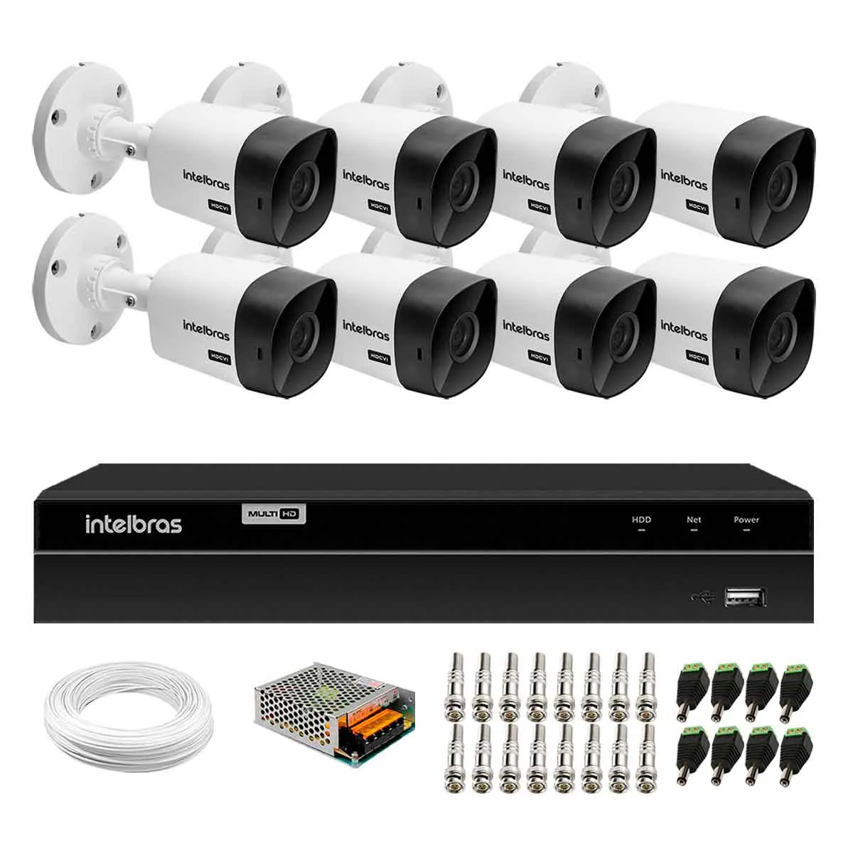 Kit 8 Câmeras Bullet VHC 1120 B HDCVI HD 720P IP66 Visão Noturna 20M Intelbras + DVR MHDX 1208 com 8 Canais Multi HD Intelbras - Imagem 1